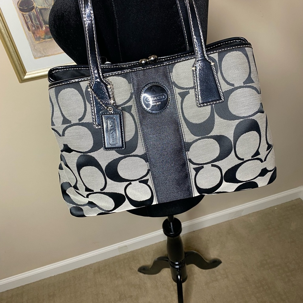New Coach Black & Gray Medicine Bag with Clasp